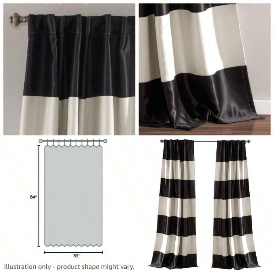 Montego - Juego de Cortinas para Ventana 2 Unidades, diseo de Rayas, Color Negro - Negro - Ver 1