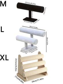 1pc Premium Velvet Bracelet/Bangle Display Stand, T-Bar Bracelet/Watch Holder, Velvet Bracelet/Jewelry Organizer, Wooden Base Necklace Bracelet Pendant Holder, Fashionable Women Tabletop Jewelry Storage Organizer, Minimalist Jewelry Display Rack - Multicolor - View 3