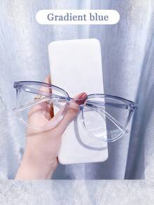 一副男女通用时尚方形镜框光学眼镜，防蓝光，校园风，适合圆脸