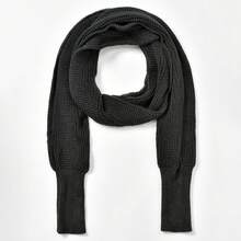 Women's Knitted Shawl Scarf Stylish Solid Color Long Sleeve Cape Coat For Daily Life  Evening Dresses - 黑色 - 查看 5