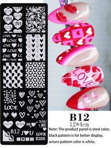 1片/4片装心形花朵美甲印花板，包含翅膀、心形嘴唇、情书图案，Y2K情人节设计，美甲印花模板，美甲配件，适合女性和女孩，美甲用品 - 銀色 - 查看 5