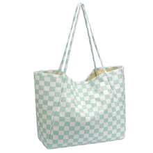 Corduroy Tote Bag, Women's Tote Bag, Shoulder Bag With Inner Pocket For Work Beach Travel And Shopping Grocery, Travel Gym Bag For Women Work Lunch Beach Grocery Shopping Shopper Handbags, Suitable For Work, School, College Student, Books, Shopping, Back To School, Best Friend Gifts, Birthday/Valentine's Day Decor Gifts, Auspicious New Year Gifts - 綠色格子 - 查看 6