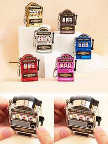 1 قطعة ماكينة فاكهة صغيرة مضحكة وجميلة، قلادة دلاية مفتاح مع آلة دوارة للحظ، آلة قمار صغيرة للحظ مع بكرة دوارة وسلسلة مفاتيح، هدايا عيد الميلاد، ديكور كعكة عيد الميلاد، لوازم الحفلات، دلاية حقيبة، خرز قلادة هدية صغيرة - فضي - مشاهدة 1