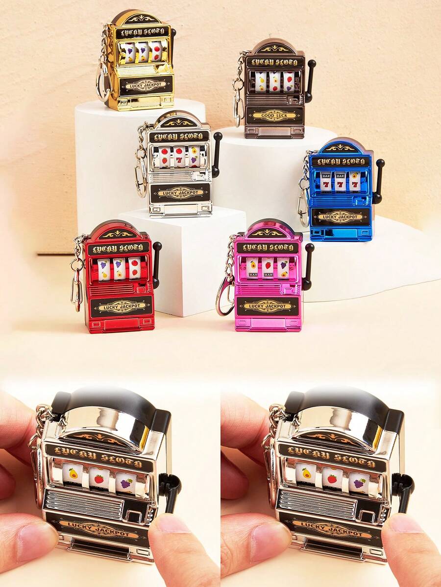 1 قطعة ماكينة فاكهة صغيرة مضحكة وجميلة، قلادة دلاية مفتاح مع آلة دوارة للحظ، آلة قمار صغيرة للحظ مع بكرة دوارة وسلسلة مفاتيح، هدايا عيد الميلاد، ديكور كعكة عيد الميلاد، لوازم الحفلات، دلاية حقيبة، خرز قلادة هدية صغيرة - فضي - مشاهدة 1