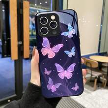 Funda de Teléfono de Vidrio Templado para iPhone 16, 15, 14, 13, 12 Plus Pro Max 5G - Diseño de Mariposa Luminosa - Colores mixtos - Ver 4