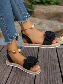 Sandálias Escorregadias Florais para Mulheres, Estilo Boêmio Doce, Versátil para Férias na Praia, Sola Macia Antiderrapante - Preto - Visão 5