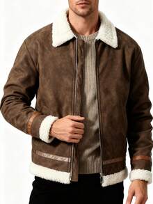 Fur Jacket Fur Coat Men's Winter Jacket This Brown Faux Shearling Jacket Combines Warmth With Style. The Faux Shearling Trim At The Collar, Cuffs, And Hem Adds A Soft, Fluffy Texture That Effortlessly Elevates Your Look With An Elegant Touch Gift This Winter's Top Recommendation For Husbands/Boyfriends - Brown - View 11