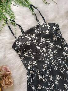 Women's Dress With Padded Cups, Floral Print, Adjustable Straps, Short, Loose Fit, New Summer Model - Trước-2 - Xem 3