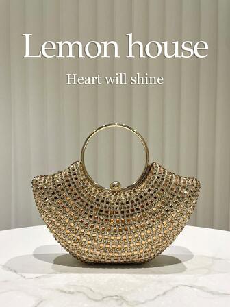 1pc Metallic Bronze Shiny Rhinestone Decorated Clutch Bag, Elegant Handbag Suitable For Evening Party, Wedding, Banquet, Cocktail Party