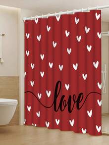 1/4 Pcs Heart Print Bathroom Curtain Set, Includes Shower Curtain, 12 Hooks, High Quality Bathroom Mat, Toilet Seat Cover, And U-Shaped Rug, Cartoon Decor, Machine Washable, Multiple Sizes Available