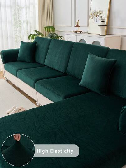 1pc Solid Color Faux Fur Sofa Seat Cushion Cover, Soft & Skin-Friendly, Anti-Slip, Pet-Proof, Elastic Sofa Slipcover, Suitable For L-Shaped Sofa And 1/2/3/4 Seater Sofa, Spring/Autumn