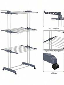 LOVEWE 4-Tier Oversized Foldable Stainless Steel Drying Rack (24 Poles +14 Hooks), 60.7" High Movable Laundry Rack (4 Castors) For Home/Dorm/Hotel, Grey - Xám - Xem 7