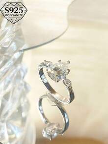 1枚2克拉水滴形莫桑石订婚戒指，S925纯银，正式场合珠宝，订婚/结婚戒指，送给女友/妻子的惊喜礼物，周年纪念，日常佩戴，高品质女士戒指，附赠礼盒 - 銀色 - 查看 3