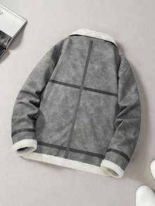 男士户外运动PU皮夹克，休闲宽松保暖内衬夹克，适合秋冬季穿着 - 灰色 - 查看 2