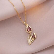 1pc Stainless Steel Zirconia Chain With Flower Pendant Necklace, Fashionable Jewelry, Versatile Minimalist Design, Gift Accessory - Multicolor - View 10