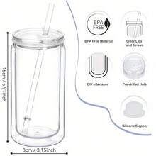 1个16盎司雪球造型水杯套装，包含雪球造型透明双层塑料杯、彩色杯盖和吸管 - 非常适合DIY、办公、阅读、露营、咖啡杯、圣诞装饰、女士礼物、圣诞马克杯、旅行杯、水瓶 - 彩色 - 查看 9