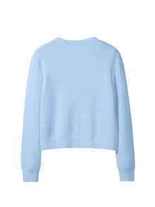 FOR BEAUTY 女士圆领扭结纽扣长袖针织开衫，休闲宽松舒适毛衣外套，适合春、秋、冬季穿着 - 牛仔藍 - 查看 7