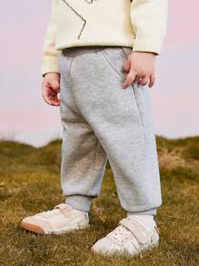mini bala Baby Girl Infrared Fleece Jogger Pants Winter 2025, Anti-Bacterial Warm Sweatpants - Light Gray - View 2