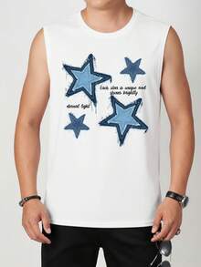 Fashionable Men's Sleeveless Star Pattern T-Shirt | Casual American Style Versatile Tank Top - White - View 2