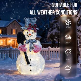 3FT Lighted Snowman Holding Spade Christmas Decorations, Pre-Lit Holiday Decor With 110 Warm White LED Lights For Xmas Outdoor Indoor Decor Lighted Holiday Displays