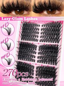 270pcs Cluster Eyelashes - Voluminous Fluffy Fox-Eye Effect With Mixed Lengths (9-18mm), Eyelashes With Left/Right Application Lashes For Natural Volume - DIY At Home Suitable For Travel, Daily Wear For Beginners, Weddings, Dates, Parties, Festivals - D - 查看 13