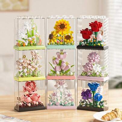 Khối xây dựng hoa mini bằng acrylic trong suốt trang trí, lắp ráp tự làm, đồ chơi khối xây dựng giảm căng thẳng, trưng bày trên bàn, trang trí nhà cửa, hoa giả, đồ trang trí sáng tạo, đồ trưng bày, thích hợp làm quà tặng ngày lễ, sinh nhật, ngày lễ tình nhân, quà cưới
