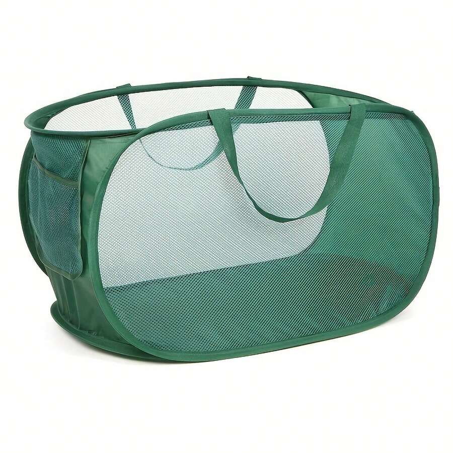 1pc Household Foldable Dirty Clothes Basket, Clothes Storage Basket ,Dirty Clothes Basket Barrel Laundry Basket Bathroom Dirty Clothes Storage Basket New Type Laundry Basket Foldable Popup Net Basket Dirty Clothes Basket With Handlelaundry Hamper,Washing Basketbathroom Organizer,Basket,Storage Basket,Foldable Laundry Basket - 墨綠色 - 查看 1