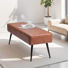 Leather Bedroom Bench, PU Leather Bench With Metal Legs And With Stitching For Entryway, Upholstered Shoe Bench Seat, Modern End Of The Bed Benches For Living Room, Dining Room, Hallway, Brown - Chân kim loại 41-50 inch màu nâu - Xem 9