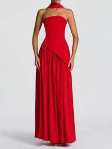 Women's Summer New Fashion Strapless Long Dress - 紅色 - 查看 12
