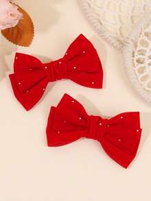 2pcs New Year Rhinestone Bow Hair Clips, Suitable For Girls And Teenagers, Alligator Clips, Autumn/Winter Hair Accessories, Women's New Year Gift, Bow Hair Clips, Claw Clips, Hair Clips