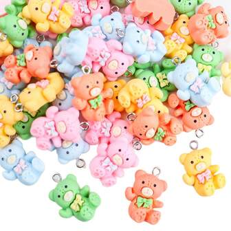 10pcs Cute Cartoon Resin Colorful Bear Pendant DIY Jewelry Accessories, Random Mix For Bag Decor, Keychain, Hanging Ornament