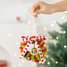 Adornos navideños: Corona de terciopelo con campana, decoración colgante para árbol de Navidad, ideal para fiestas navideñas en casas de campo. - Verde claro - Ver 3