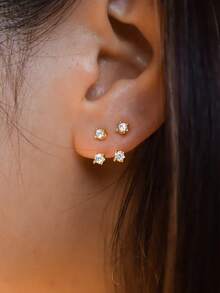 EleRunis 1 pieza Pendientes de diamantes de 4 garras de plata de ley 925 de baja alergia, pendientes de clip para cartílago/hélix de la oreja, adecuados para uso diario, así como para , boda, fiesta, aniversario, Día de San Valentín y otras ocasiones - Dorado - Ver 5