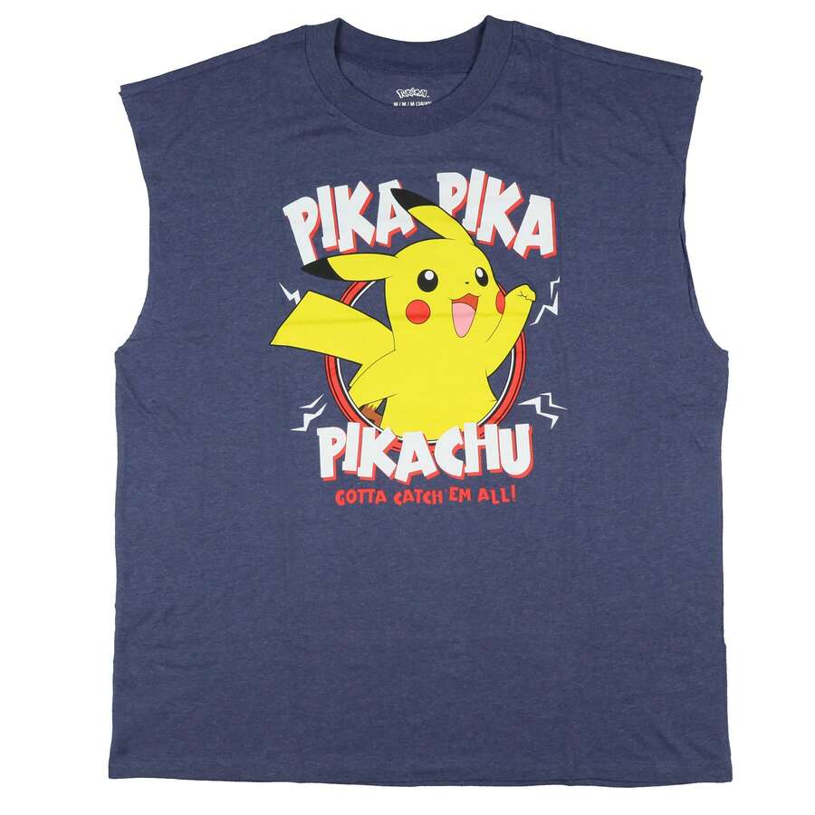 Pokemon Tank Top Men's Pika Pika Pikachu Muscle Sleeveless T-Shirt - Màu xanh lam - Xem 1