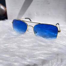 Vintage Fashion Aviator Sunglasses For Women And Men, Unisex, With Metal Frame, UV 400 Lens - 藍色 - 查看 5