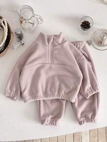 2pcs/Set Baby Girl Casual Thermal Lined Warm Long Sleeve Sweatshirt And Pants Set, Winter