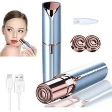 Depiladora Mujer Electrico Recargable, Depilador Indoloro para Mujer, Incluidos 2 Cabezales de Repuesto, Sin Dolor con Luz, Adecuado Para Labios, Barba, Bikini y Axilas - Oro Rosa - Azul - Ver 2