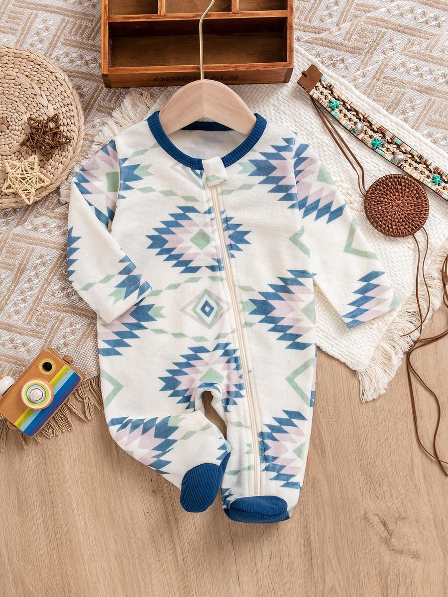 Newborn Baby Boy Bodysuit, Round Neck Printed Fitted Long Sleeve Fashionable Design - Multicolor - View 1