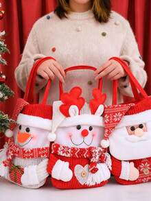 1/3 Túi đựng quà theo chủ đề Giáng sinh với thiết kế hoạt hình lễ hội - Ông già Noel, Người tuyết, Tuần lộc - Túi đựng kẹo và táo lễ hội có nắp đậy để trang trí tiệc ngày lễ, Túi đựng quà Giáng sinh hoàn hảo - Nhiều màu - Xem 3