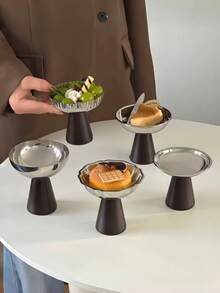 一套甜点盘、蔬菜碗、不锈钢冰淇淋杯、托盘、下午茶布丁杯、可爱餐盘、托盘、烛台 - 銀色 - 查看 2