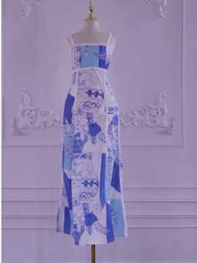 Floral Print Camisole Dress, Casual Loose Summer Beach/Holiday Dress For Women, Party Dress, For Cocktail - Blue - View 2