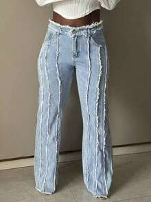 Women's Fashionable Slim Fit Flared Jeans, Paired With Tassel Decoration, Charming And Sexy, Mid Waist Low Bounce, Suitable For Parties, Banquets, Dances/Cocktail Parties, Parties, Birthday Parties, Nightclubs, Music Festivals, Singing Hu, Electronic Syllables, Birthday Gifts - Màu xanh bụi bặm - Xem 1