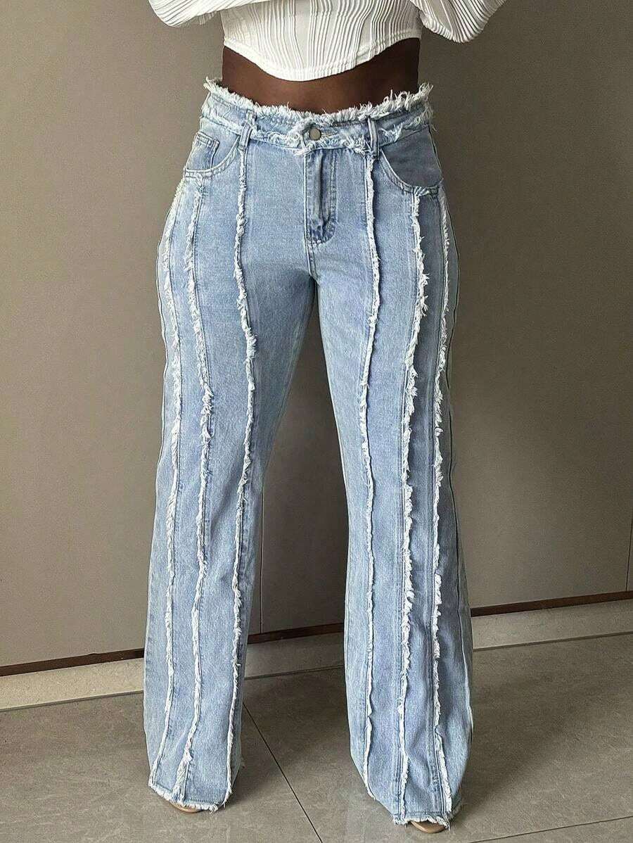 Women's Fashionable Slim Fit Flared Jeans, Paired With Tassel Decoration, Charming And Sexy, Mid Waist Low Bounce, Suitable For Parties, Banquets, Dances/Cocktail Parties, Parties, Birthday Parties, Nightclubs, Music Festivals, Singing Hu, Electronic Syllables, Birthday Gifts - Màu xanh bụi bặm - Xem 1