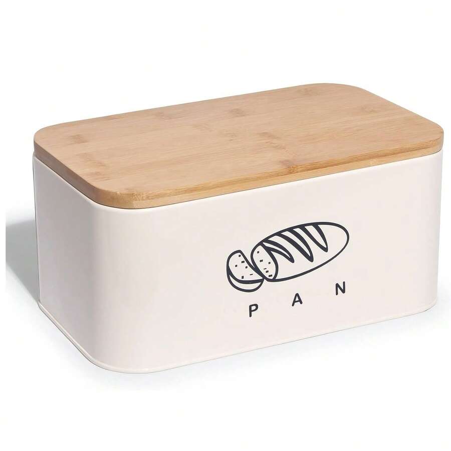 Madera Nieve Paneras con tapa de bambú, puede usarse como tabla de cortar, amplio diseño retro de metal, ideal para almacenar y mantener el pan fresco durante mucho tiempo. - Albaricoque - Ver 1