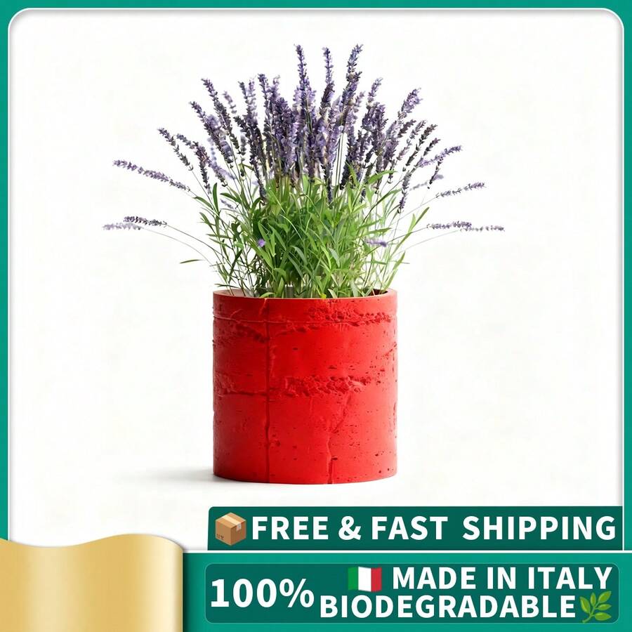 ORIZZONTE Modern Decorative Cement Effect Vase – Minimal Industrial Design For Plants, Cactus, Bonsai – Home/Office Gift Idea – 100% Made In Italy, Shipping From Italy - 紅色 - 查看 1