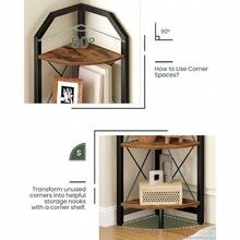 59.4" Corner Shelf 5-Tier Industrial Corner Bookshelf Corner Storage Stand Plant Stand Display Shelf Bookcase For Bedroom Living Room Home Office Rustic Brown And Black TCJ10BF - 鄉村棕色和黑色+5層 - 查看 2
