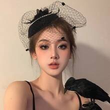 1 Piece Fashion Retro Republic Of China Style Mesh Hat Women's Headwear Bride Pearl Veil Socialite Cheongsam Dress Hair Accessories Halloween Decoration Suitable For Men And Women Festival Party Daily Wear Exquisite Halloween Christmas Thanksgiving Festival Gifts Birthday Gifts - 白色珍珠禮帽 - 查看 4