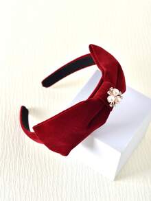 1件装女童新款丝绒蝴蝶结珍珠水钻发箍，日常佩戴百搭，2026新年款