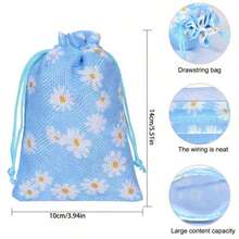 1pc Daisy Print Linen Gift Bag, Durable Party Decoration, Suitable For Weddings, Birthdays, Jewelry, Etc. Carnival Gift Bag/Gift Wrapping Drawstring Bag - Multicolor - View 2
