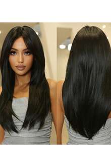 Peluca sintética con capas y flequillo, cabello largo y liso, adecuada para uso diario y juegos de roles, fibra resistente al calor, cómoda y esponjosa, de alta calidad; cabello realista; ideal para viajes, Halloween, Navidad y uso diario; peluca de estilo dopamina